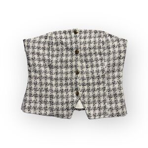 Sincerely Jules Tweed Houndstooth Corset Top Vest White Black Size L NWT